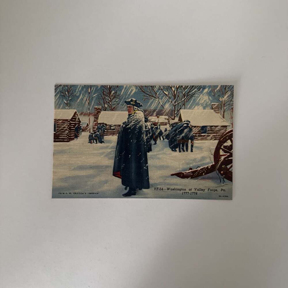 George Washington Valley Forge Winter Linen Unposted Postcard